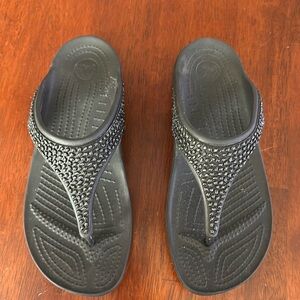 Bedazzled black Flip Flop Rubber Crocs